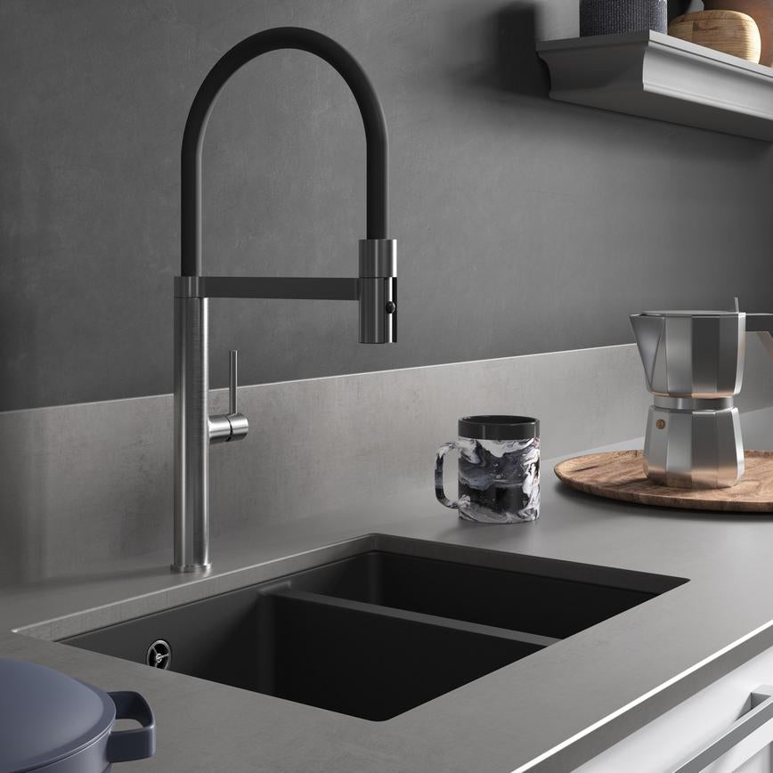 Blackwater Professional Brushed Nickel Swan Neck Pull Out Kitchen Tap