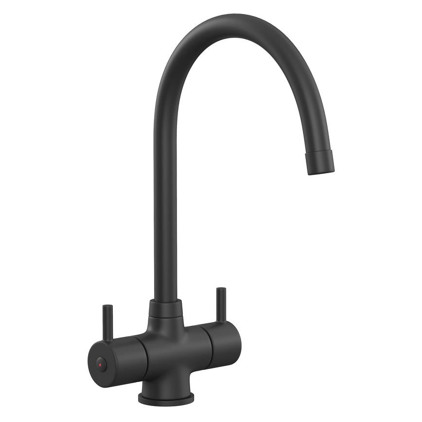 Rienza Matt Black Swan Neck Mixer Kitchen Tap