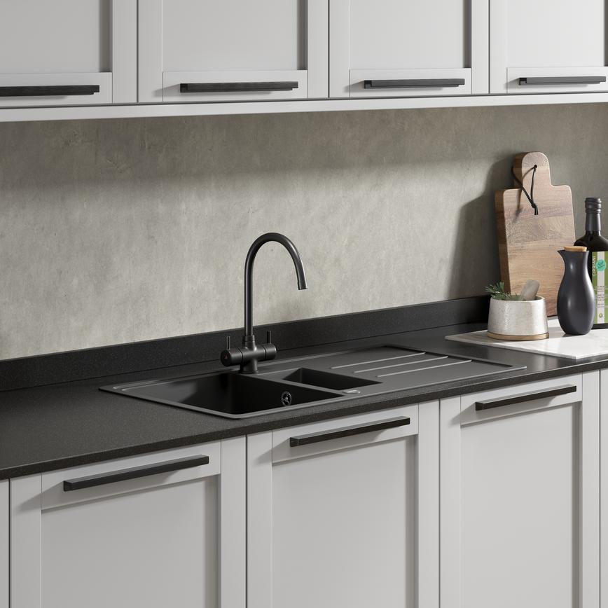 Rienza Matt Black Swan Neck Mixer Kitchen Tap