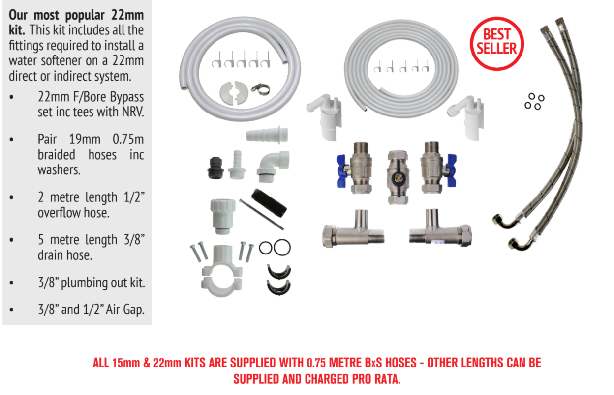 Kit 2: 22mm Full Flow Water Softener Installation Kits