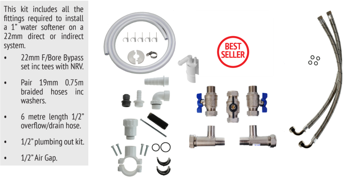 Kit 2: 22mm Full Flow Water Softener Installation Kits