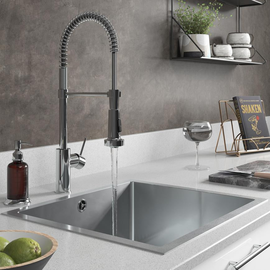 Alvo Professional Polished Chrome Swan Neck Pull Out Kitchen Tap