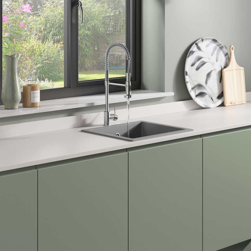 Alvo Professional Brushed Nickel Swan Neck Pull Out Kitchen Tap